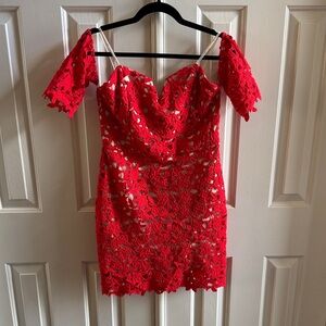 NWT J.O.A. Red Lace Off-Shoulder Mini Dress